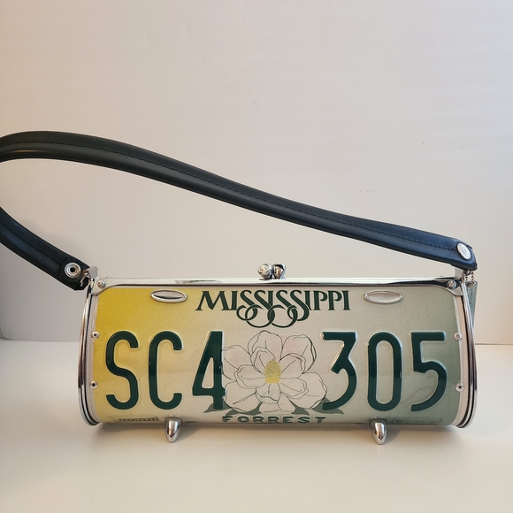 Rare Vintage Little Earth Mississippi License Plate Purse Swarovski Crystals - Picture 2 of 13